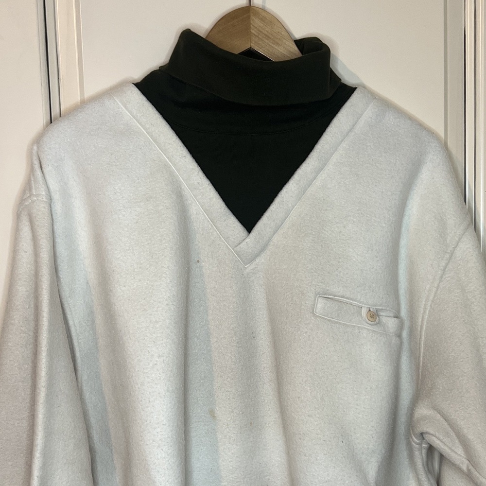 HABAND Men's Fleece Pullover Sweatshirt 2XT Beige V-Neck Button Pocket LS